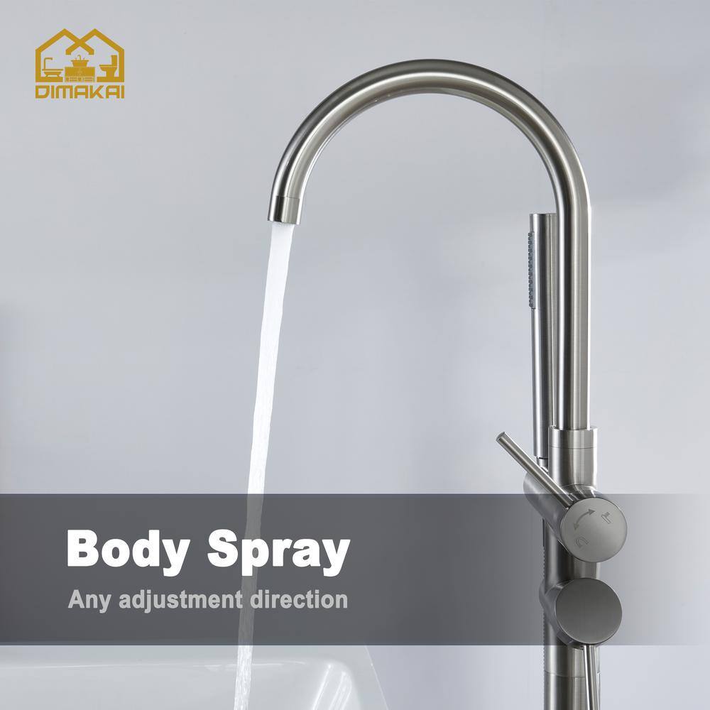 Brushed Nickel Freestanding Tub Filler with Hand Shower