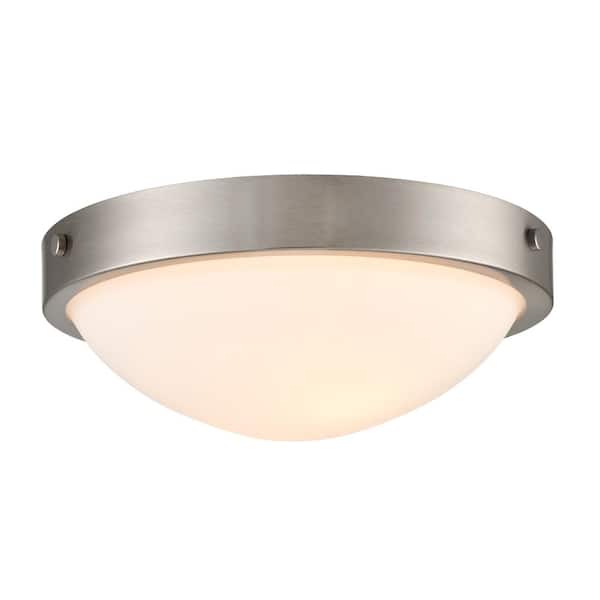 CLAXY 13.39 in. 2-Light Nickel Flush Mount with Frosted Glass Shade and No Light Bulb Type Included (1-Pack)