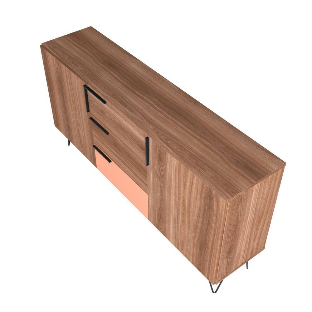 Beekman Mid-Century Mirrored Sideboard in Brown and Pink