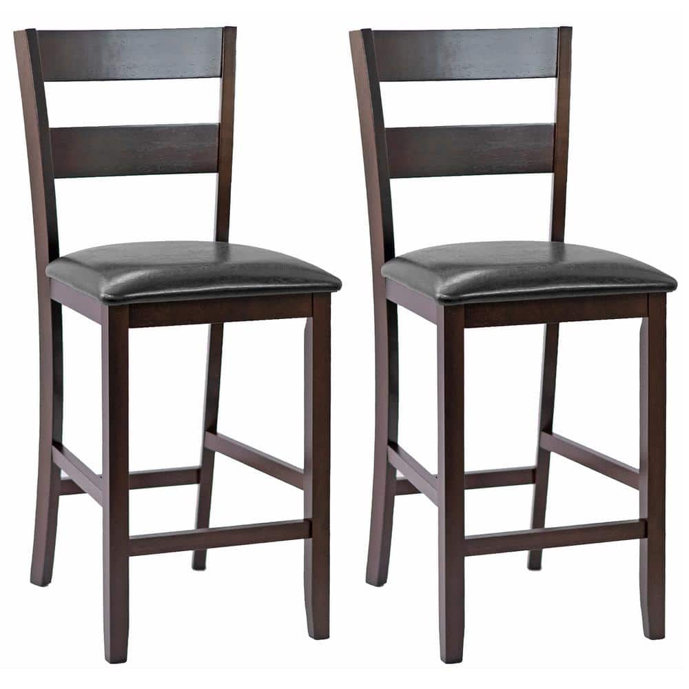 Costway 39 in. Espresso 25 in. Low Back Wood Bar Stools