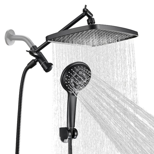 Heemli Rain Shower Head Kits 8-Spray with 1.8 GPM 12 in. Wall Mount Dual Shower Heads and Handheld Shower Head in Matte Black