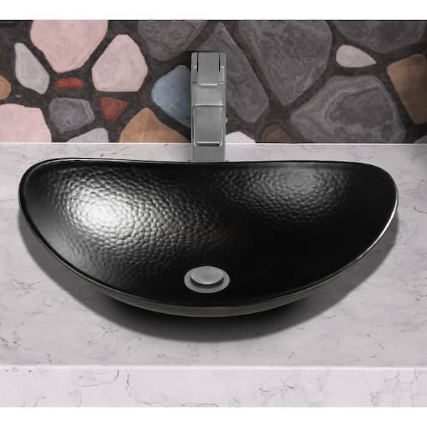 19 in. Hand Hammered Harbor Vessel Bathroom Sink in Matte Black