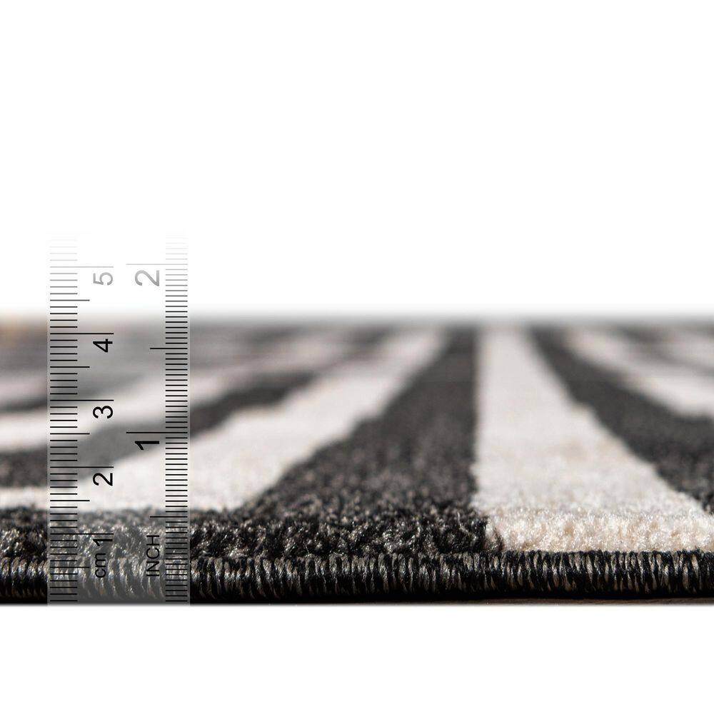 Black and Beige Geometric Rectangular Synthetic Area Rug