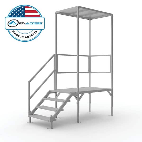 EZ-ACCESS FORTRESS 27.5 in. to 42.5 in. H OSHA Compliant Aluminum 4-Riser Stair System with Platform and Canopy