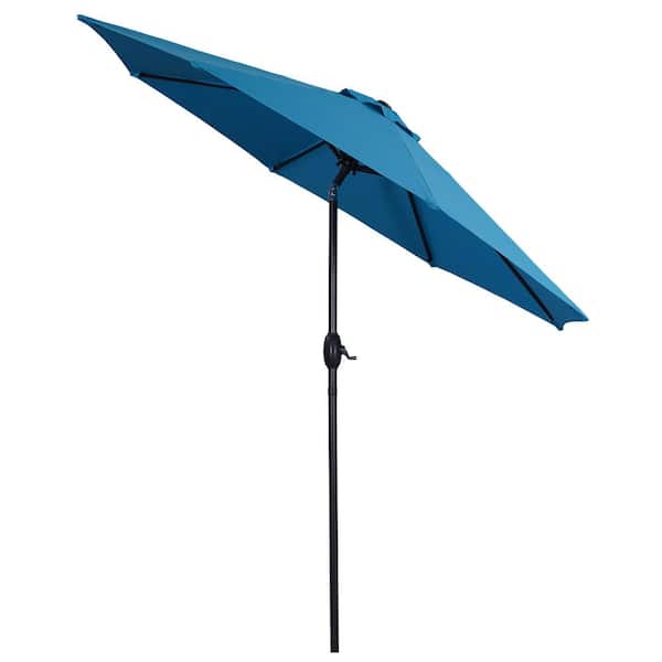 WELLFOR 9 ft. Market Patio Umbrella Push Button Tilt in Blue