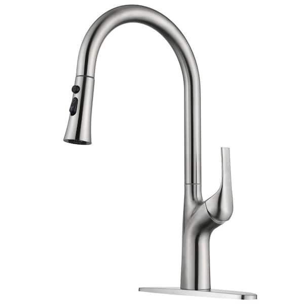 17 in. Pull Down Sprayer Kitchen Faucet with 360° Spout Swivel 3-Mode Stream/Spray/Sweep in Brushed Nickel