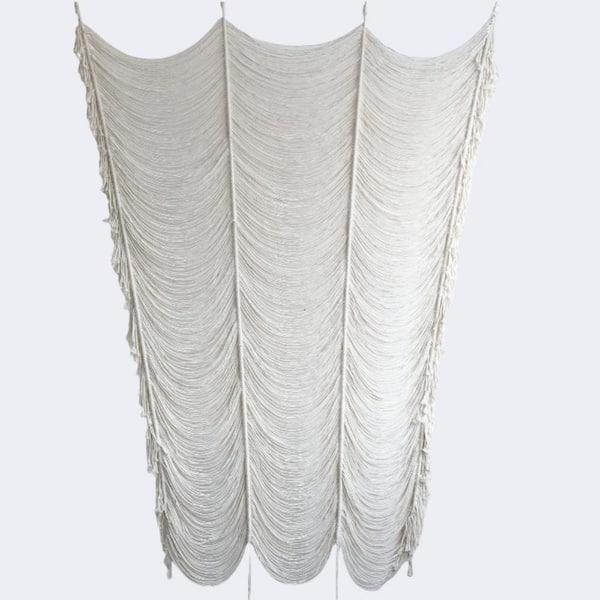 Ivory Cotton Macrame Curtain-59 in. x 75 in., Boho Doorway/Window/Wall Decor & Headboard Accent