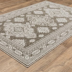 Imperial Gray 4 ft. x 6 ft. Oriental Triple Medallion Persian-Inspired Polyester Indoor Area Rug