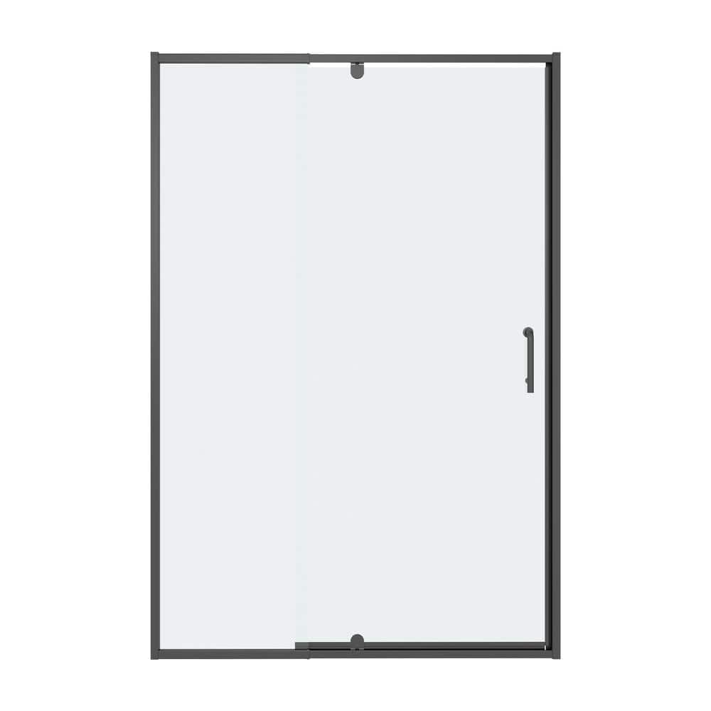 42-inch Black Semi-Frameless Pivot Shower Door with Clear Glass