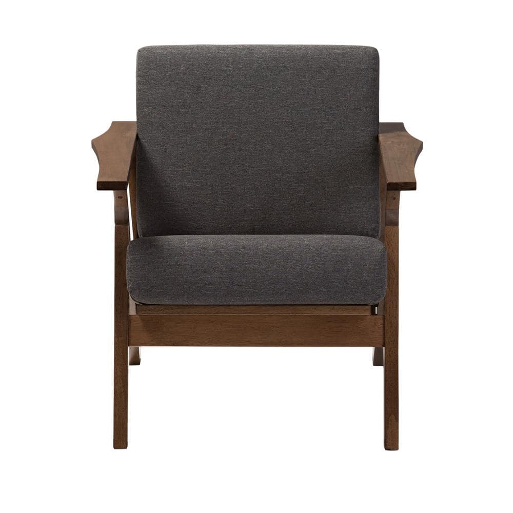 Sustainably Sourced Gray Leather and Wood Mid-Century Chaise