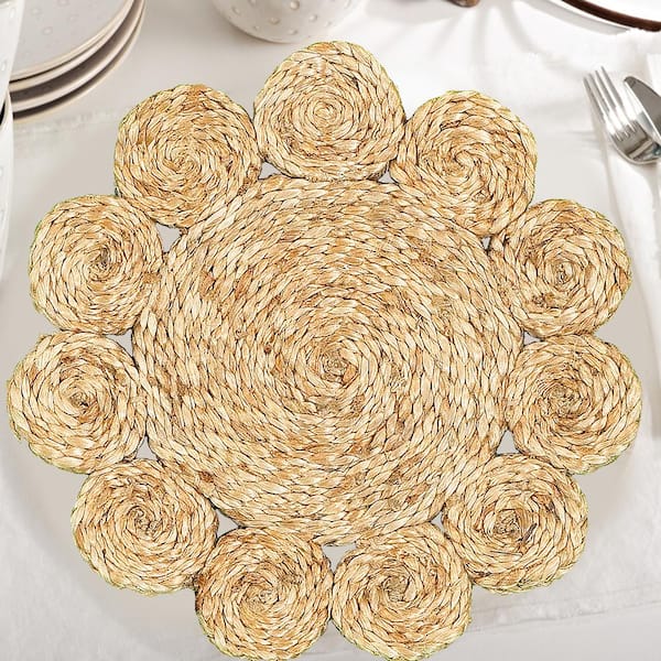 Home Rustic Natural Tan 15 in. Sunshine Round Organic Jute Placemat (Set 2) 5837A4984D9348 - The Home Depot