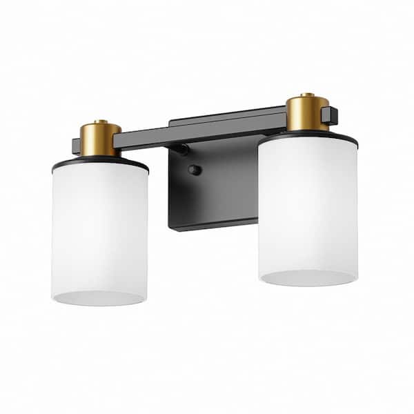 YANSUN 14 in. 2-Light Bathroom Vanity Light Fixture, Matte Black and ...