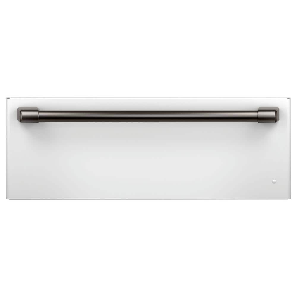 Matte White 30'' Electric Warming Drawer with Brass Handle