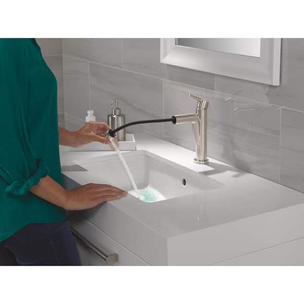 Nicoli Pull-Down Spout Single Handle Single Hole Bathroom Faucet Drain Kit Included in Stainless
