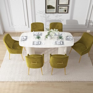 Clihome 7-Piece Solid Wood Top Dining Table Set with Navy