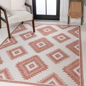 Lior Geometric Moroccan Diamond Salmon/Cream 5 ft. x 8 ft. Indoor/Outdoor Area Rug