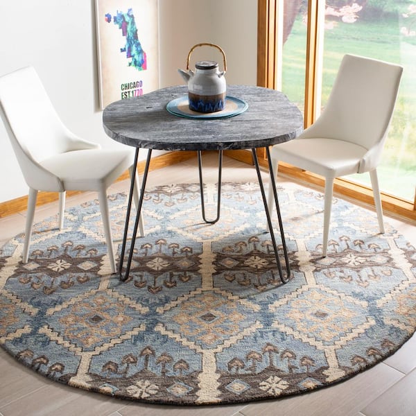 Aspen 5 ft. x 5 ft. Light Blue/Cream Geometric Round Rug