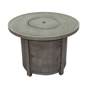 Spirit 34 in. Outdoor Round Cast Aluminum Gas Fire Pit in Gray Timber with Clear Glass Fire Beads