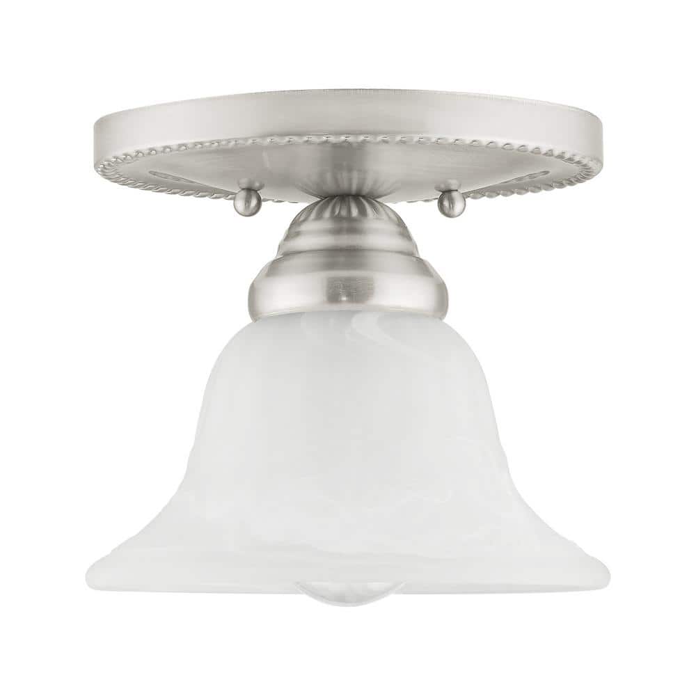 Edgemont Traditional Brushed Nickel Flush Mount with White Alabaster Glass
