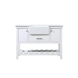 Timeless Home 48 in. W x 22 in. D x 34.13 in. H Single Bathroom Vanity Side Cabinet in White with White Marble Top