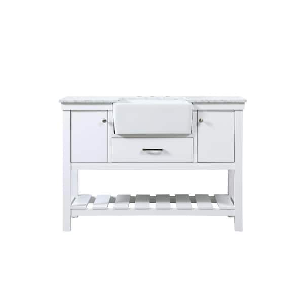 Unbranded Timeless Home 48 in. W x 22 in. D x 34.13 in. H Single Bathroom Vanity Side Cabinet in White with White Marble Top
