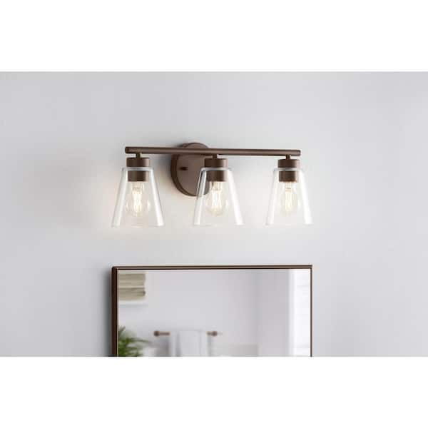 Hampton Bay Eastburn 22 in. 3-Light Western Bronze Vanity Light with Clear Glass Shades