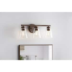 Eastburn 22 in. 3-Light Western Bronze Vanity Light with Clear Glass Shades