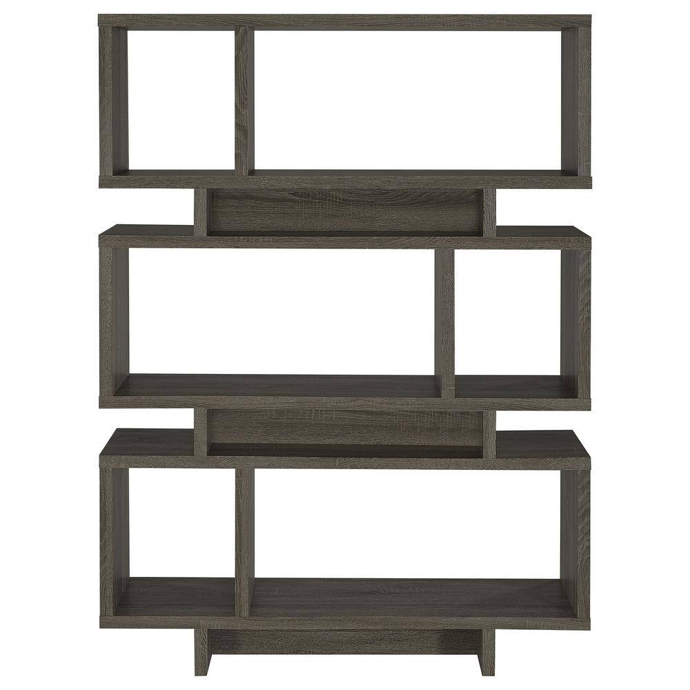 Transitional Weathered Gray Wood Bookcase with Artful Cubes