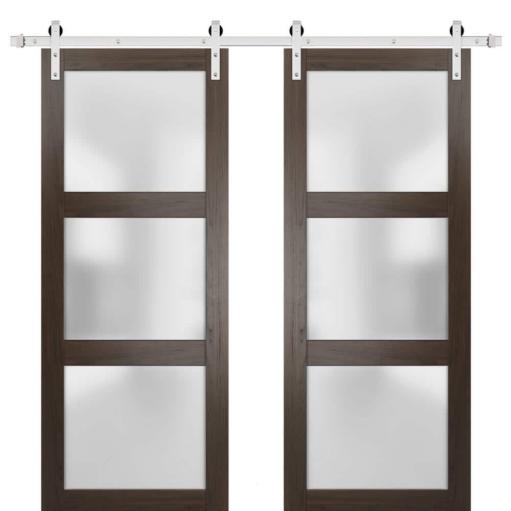 Assemble Required 2552 60 in. x 80 in. 3-Panel Brown Finished Wood Sliding Door with Double Stainless Barn Hardware price history on PriceWatchPro