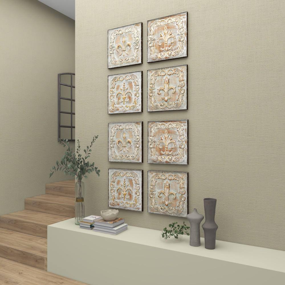 Set of Four Brass Finish Embossed Copper Alloy Wall Sculptures