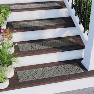 Waterhog Boxwood 8.5 in. x 30 in. PET Polyester Indoor Outdoor Stair Tread Cover (Set of 4) Medium Gray