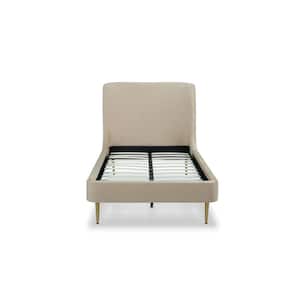 Heather 43.5 in. W Taupe with Gold Legs Velvet Hardwood Frame Twin Platform Bed