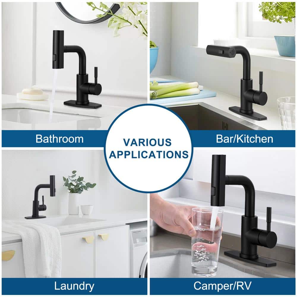 Matte Black Single Handle Pull Down Bar Faucet with Waterfall Spout