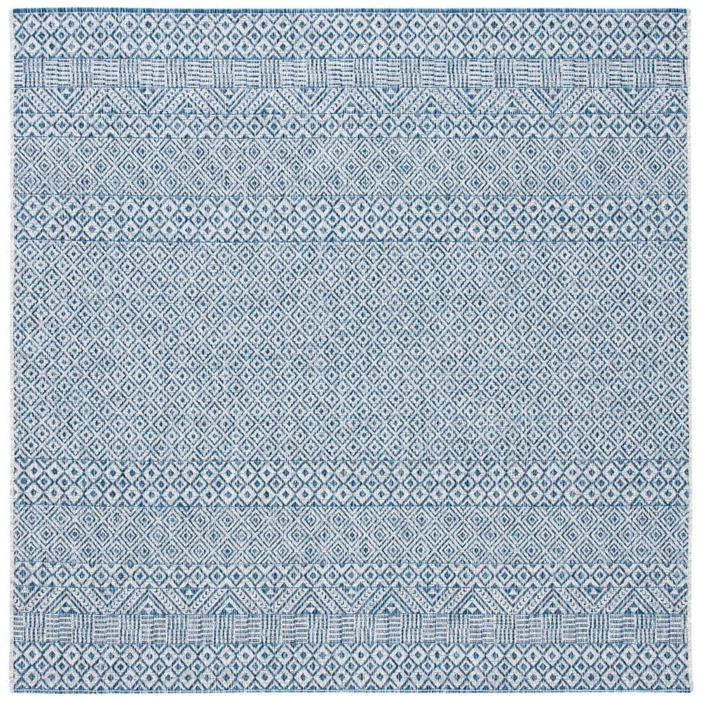 Square Blue Synthetic Non-slip Stain-resistant Area Rug
