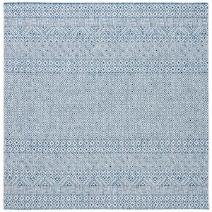 Courtyard Gray/Blue 7 ft. x 7 ft. Modern Geometric Diamond Indoor/Outdoor Patio Square Area Rug