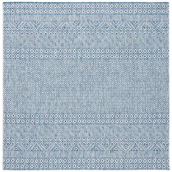 SAFAVIEH Courtyard Gray/Blue 8 ft. x 8 ft. Geometric Diamond Indoor/Outdoor Patio  Square Area Rug