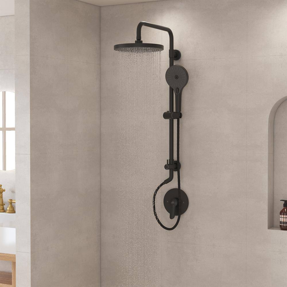 10-Inch Black Round Handheld Rain Shower System with Adjustable Height