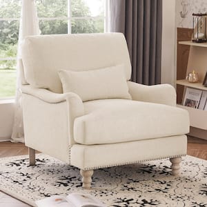 39 in. W Beige Fabric Upholstered Club Chair with Nailhead Trim Wooden Leg Accent Chair