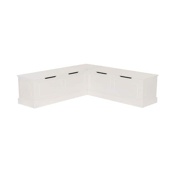 Linon Home Decor Rockhill White Breakfast Dining Bench Backless Nook w Black Cushion 5 piece Set 62.4 in. W