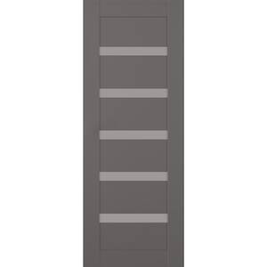 Leora 24 in. W. x 84 in. No Bore 6-Lite Frosted Glass Gray Matte Solid Composite Core Wood Interior Door Slab