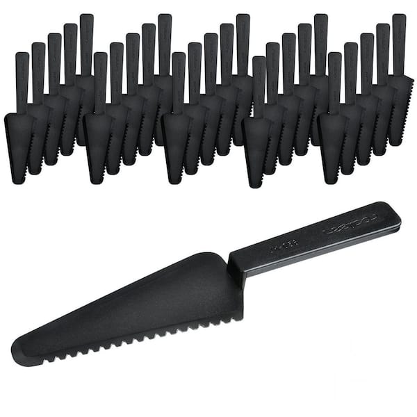 Disposable Black Plastic Cake Cutter Server Set, 50-Pack for Cake Pizza Pie Pastry Tart, Flatware Pack