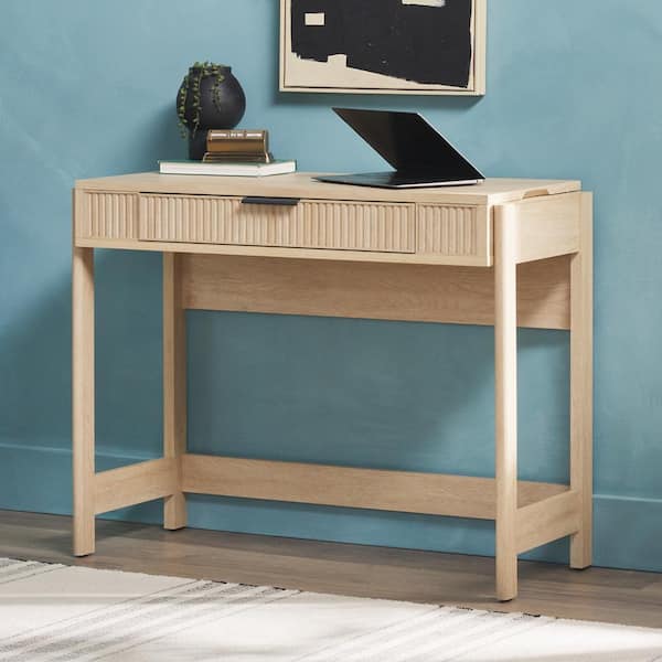 Modern 38 in. Rectangular Coastal Oak Wood 1-Drawer Desk with Lift-Top and Reeded Drawer