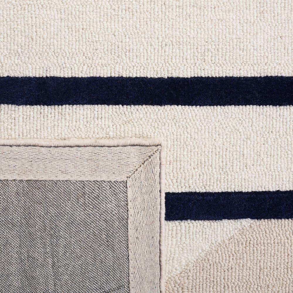 Beige and Black Wool Hand-Tufted Runner Rug