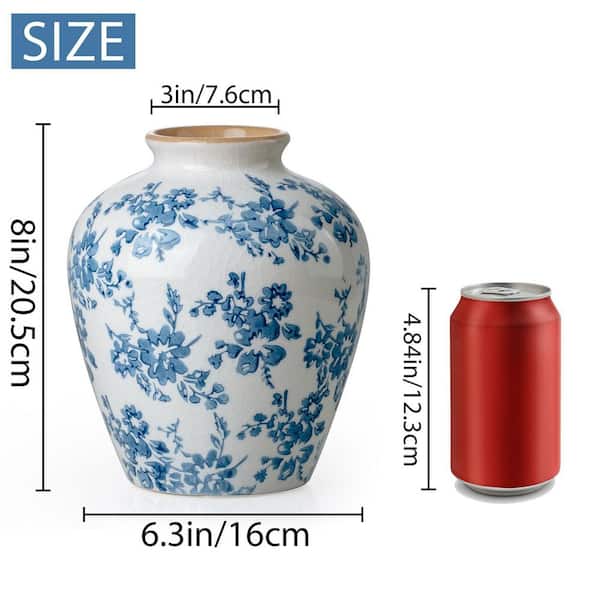 8 in. Vintage Chinoiserie Blue White Ceramic Antique Decorative