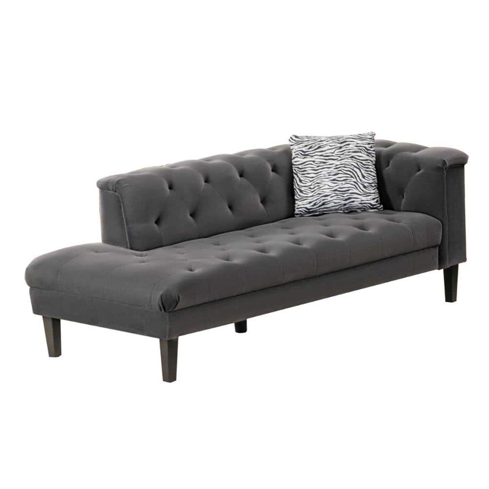 Benjara Gray Velvet Deep Button Tufted Chaise Lounger with