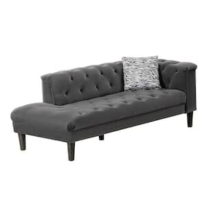 Gray Velvet Deep Button Tufted Chaise Lounger with Pillow