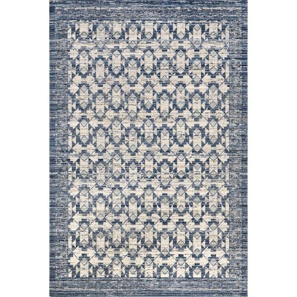 nuLOOM Chaya Geometric Blue 7 ft. x 9 ft. Machine Washable Indoor/Outdoor Area Rug