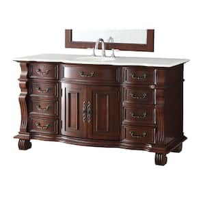 Hopkinton 60 in. W x 22 in. D x 36 in. H Single Sink Bath Vanity in Brown Color with White Marble Top