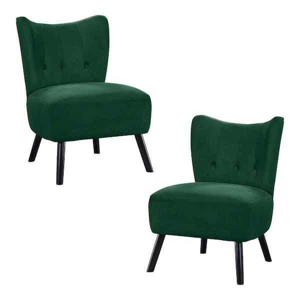EVERGLADE HOME Shapel Green Velvet Upholstery Tufted Back Accent Chair (Set of 2)