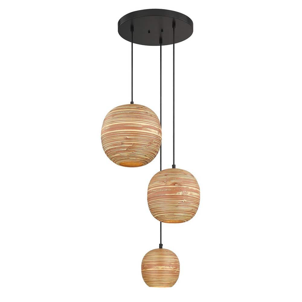Pharr 22 in. W x 13 in. H 3-Light Matte Black Pendant Light with Spun Bamboo Shade price history on PriceWatchPro